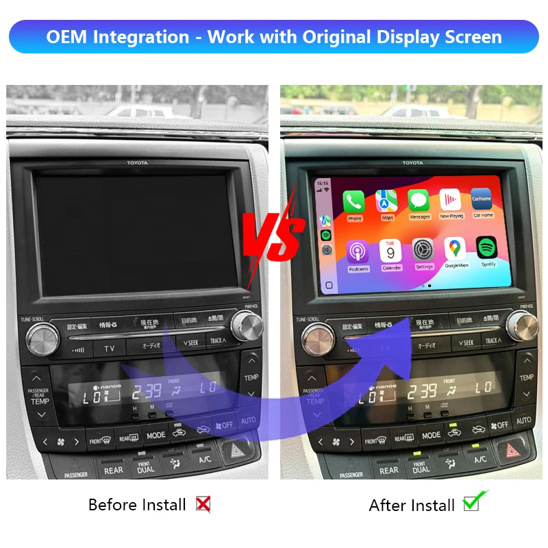 Alphard Vellfire CarPlay Car Multimedia Video Wireless Apple CarPlay Android Auto Integration Kits For 2008 - 2023 Toyota
