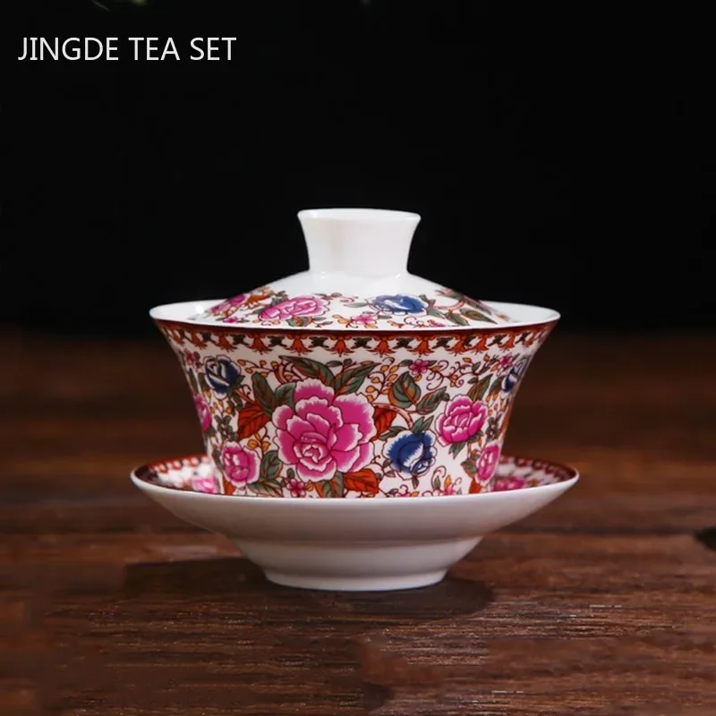 Jingdezhen gaiwan cerâmica casa chá artesanal tureen boutique chá tigela porcelana chinesa conjuntos de chá acessórios presentes