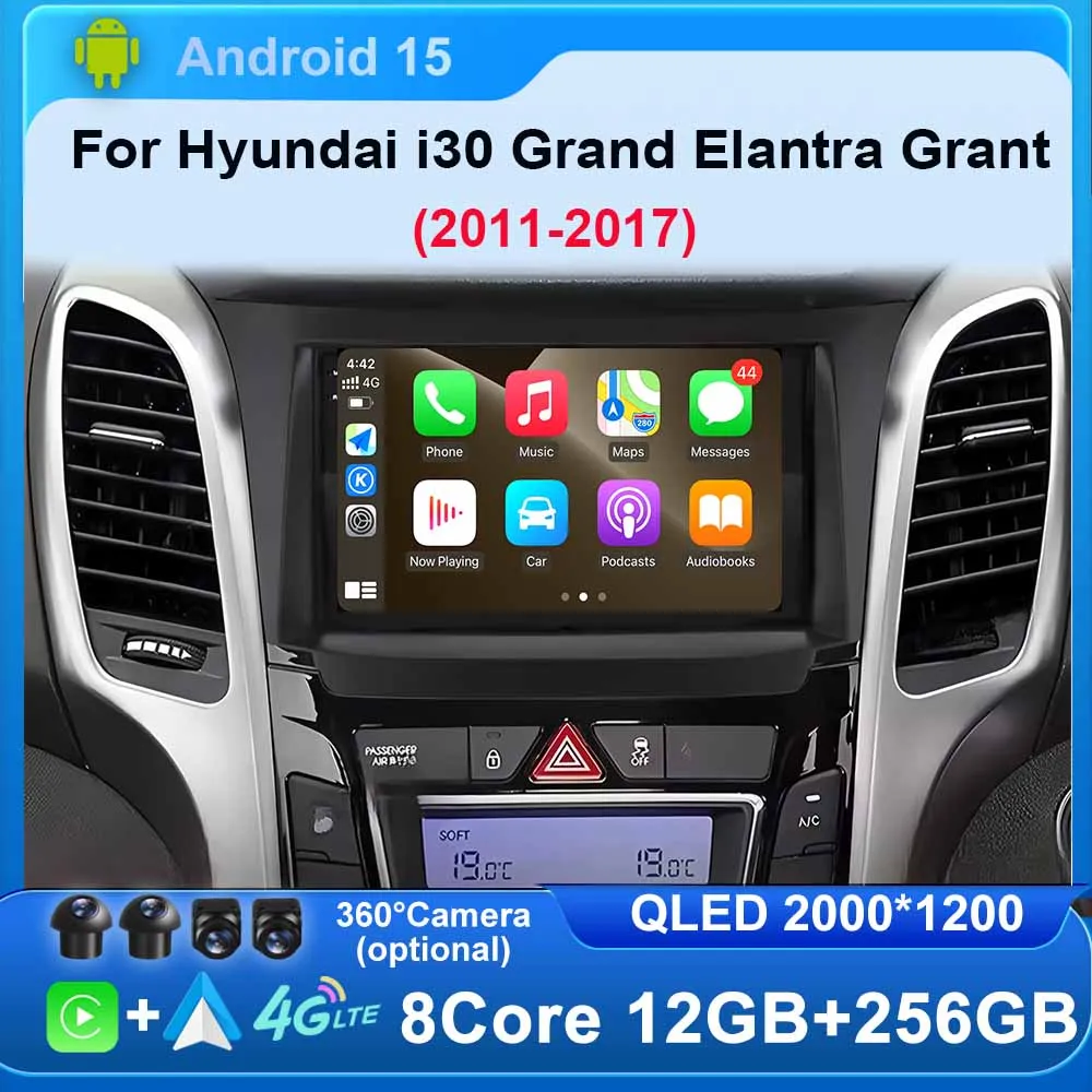 Android 15 Car Radio for Hyundai i30 Grand Elantra Grant 2011 - 2017 Video Snapdragon Carplay Auto WIFI Multimedia Player GPS BT