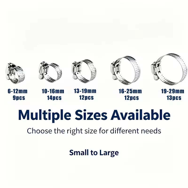 Stainless Steel Worm Gear Hose Clamp Set, Adjustable Fuel Line Clamps for Plumbing, Automotive & Garden Hoses, Secure Fastening