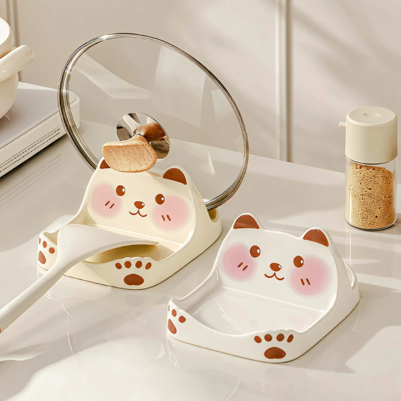 Ceramic Pot Lid Holder Kitchen Countertop Organizer Pan Lid Rack Cutting Board Utensil Holder Spoon Spatula Storage Stand