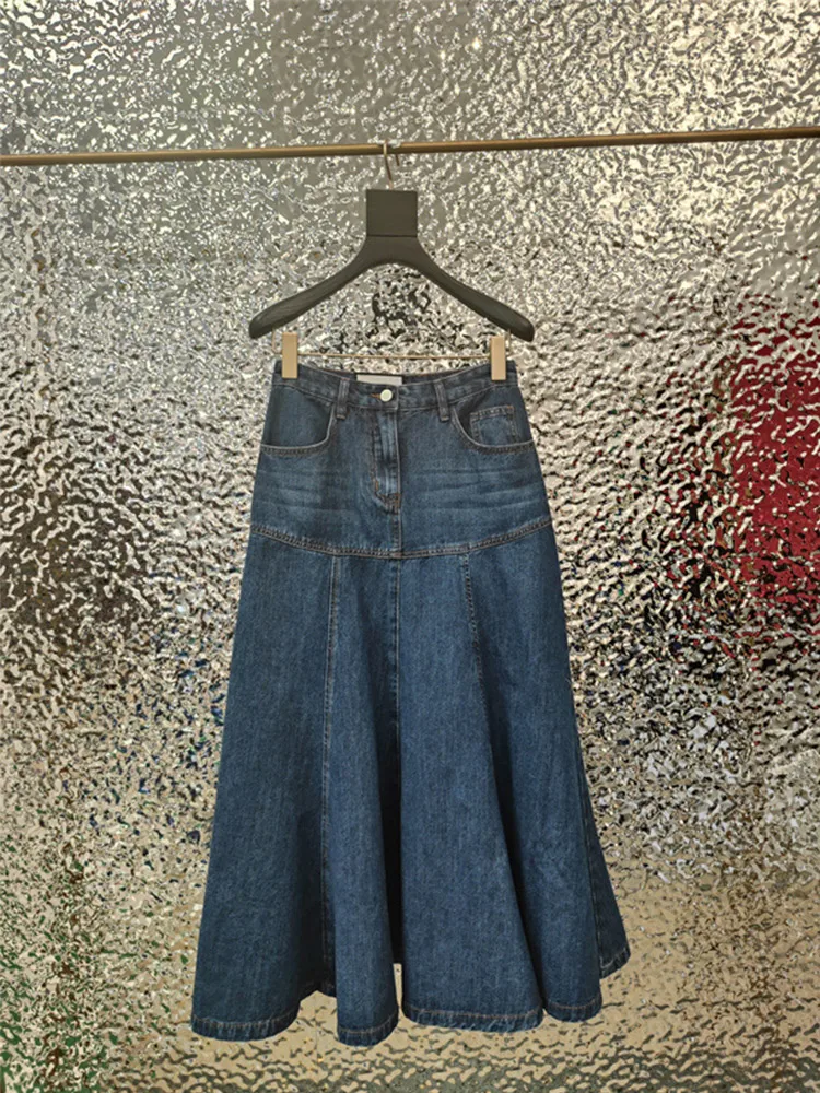 

Джинсовая юбка-миди с высокой талией, женские элегантные красивые юбки, лето 2023, Новое поступление, большие размеры, прямой крой, Лев