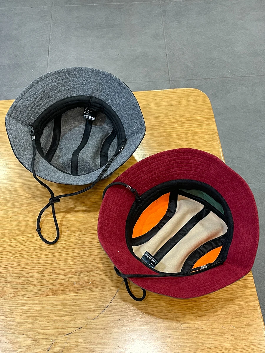 Embroidery Outdoor Camping Color Matching Bucket Hat Female Couple Warm Bucket Hat Male Winter