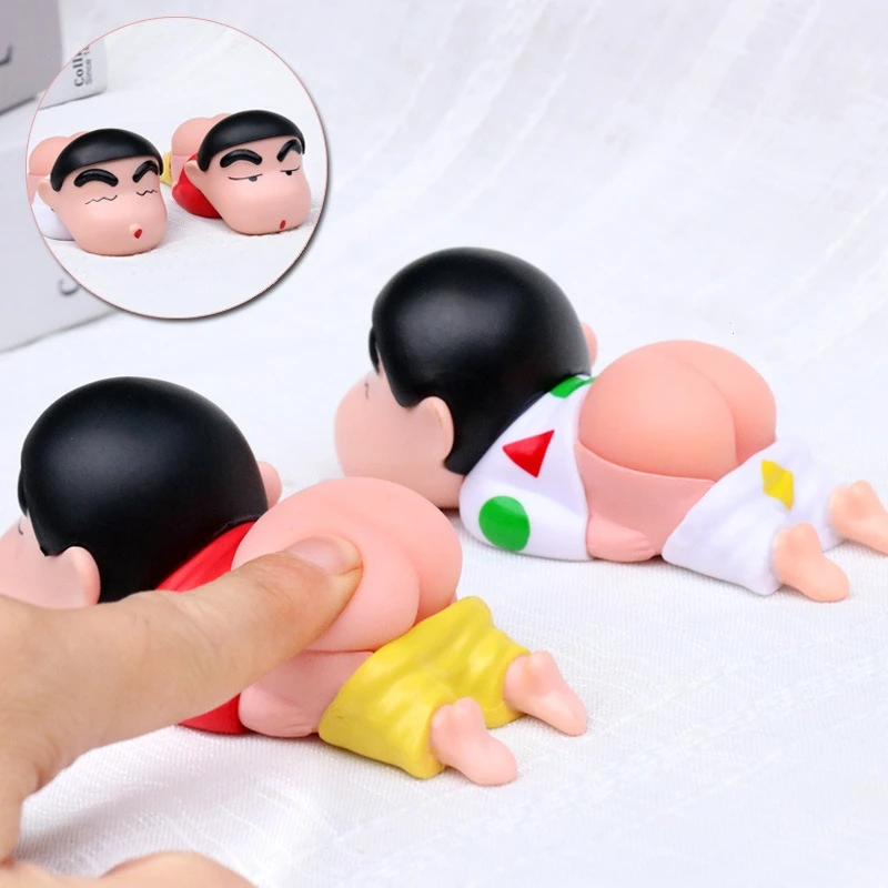 2Styles Anime Crayon ShinChan Figures Lying Posture Nohara Shinnosuke Action Figure Car Desktop Decompression Toys Children Gift