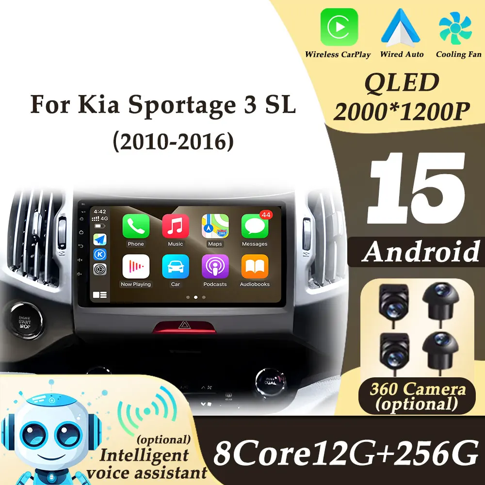 

Android 15 For Kia Sportage 3 SL 2010 - 2016 Car Radio Video Multimedi Player Wireless CarPlay Split Screen GPS Navi DSP 2K QLED