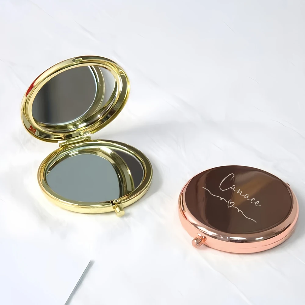 1PC Beauty love Personalized Text Laser Rose Golden Fold Mirror Round Circle Mirror Wedding Guest Gifts