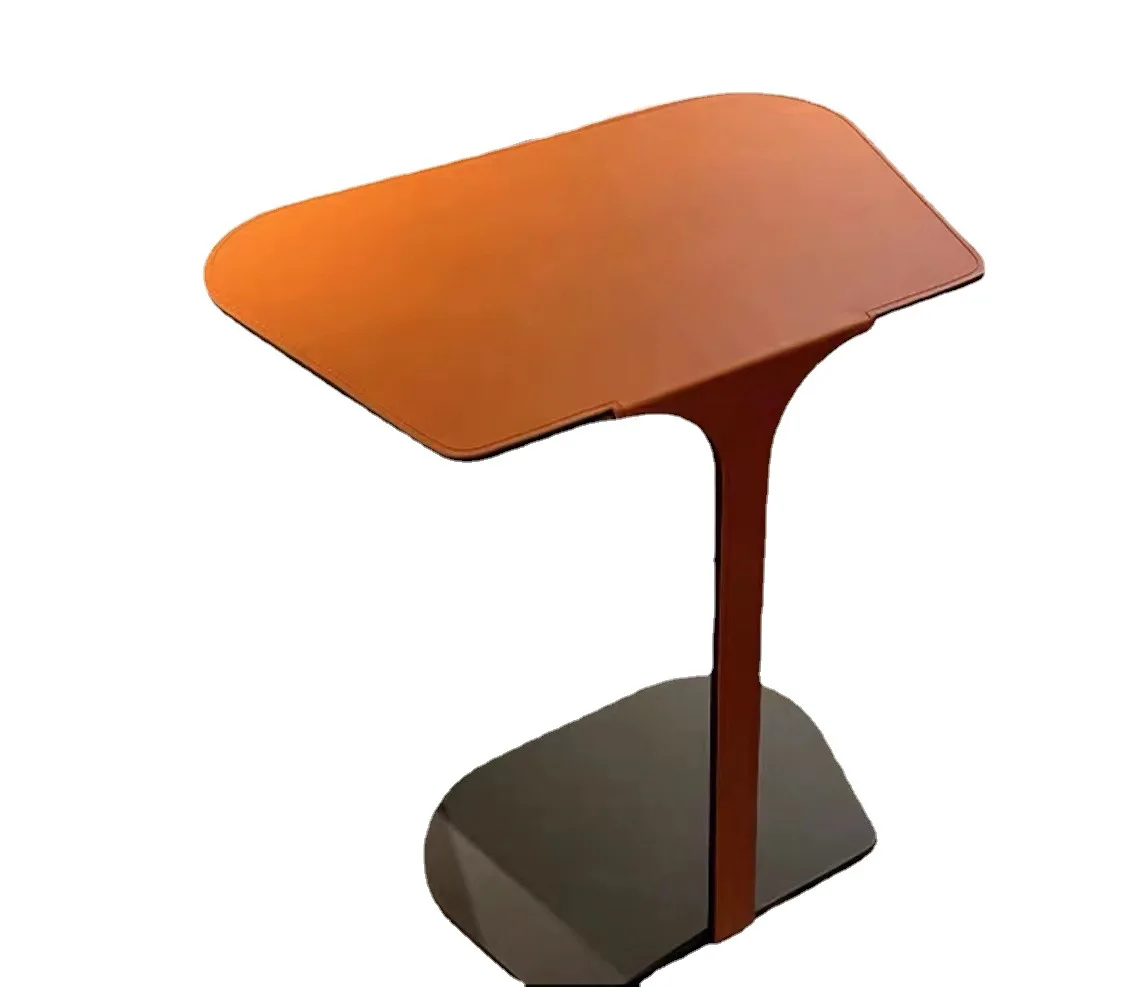 Wuli Italiaanse Licht Luxe Smeedijzeren Side Tafel Minimalistische Designer Oranje Zadel Lederen Vierkante Metalen Bijzettafel