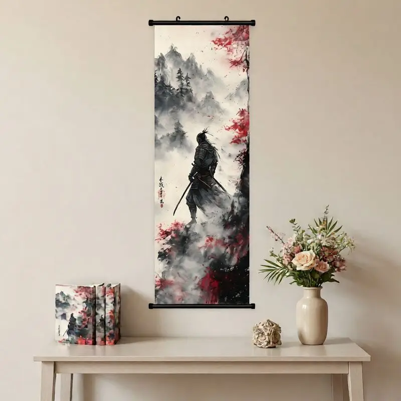 Vertical Scroll Samurai Tapestry Ink Landscape Samurai Decoration Scroll Mural Living Room Entrance Wall Room Decoration