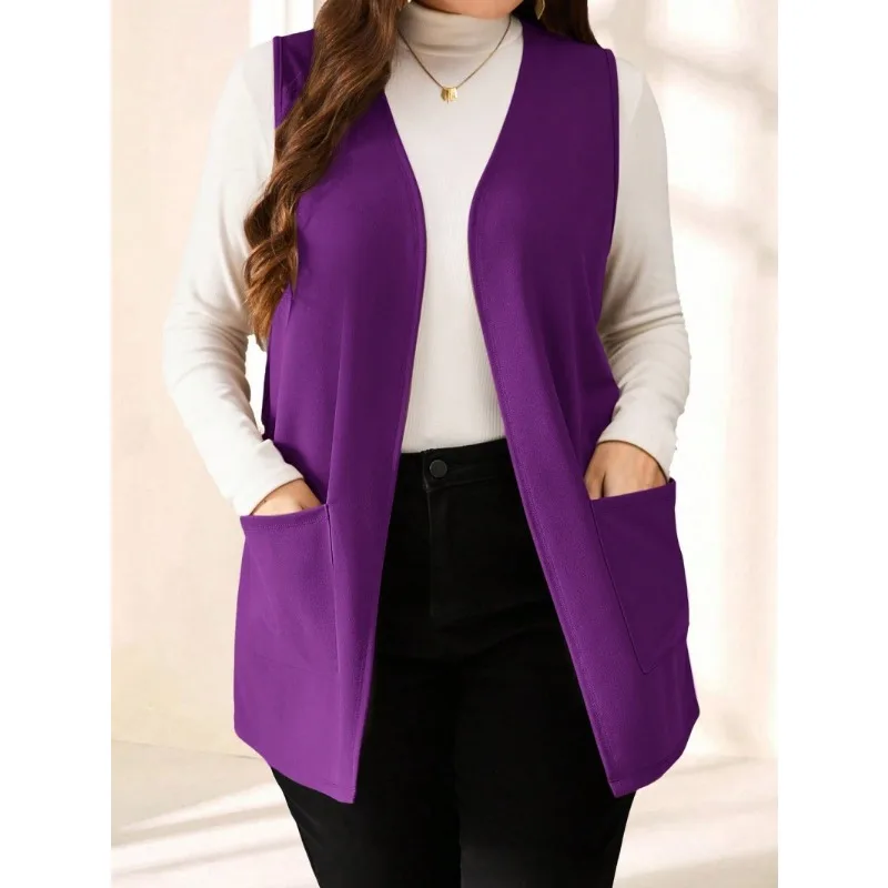 Fall Women's Sleeveless Vest Blazer Lightweight Fashion Casual V Neck Work Office Cardigan Jacket Tops With Pockets Outerwear