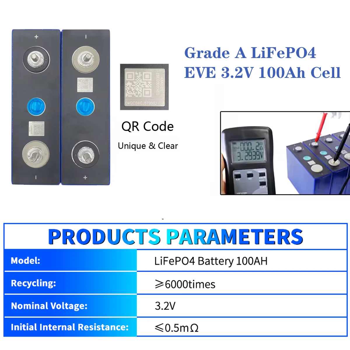 خلايا EVE LiFePO4 بطارية 3.2 فولت 100 أمبير في الساعة من الدرجة الأولى مع فوسفات حديد الليثيوم M6 لحزمة بطارية ذاتية الصنع مخزون الولايات المتحدة الأمريكية