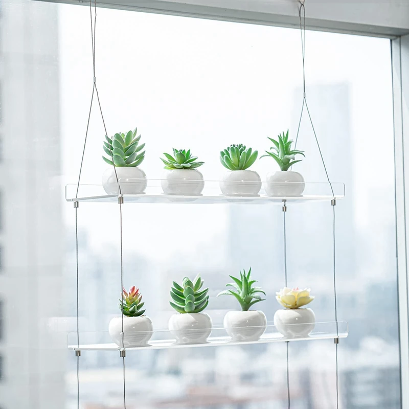 Estantes para plantas de ventana de IALJ-3-Tier de 16 pulgadas, estante flotante colgante ajustable acrílico, extensor de alféizar de ventana para plantas de interior