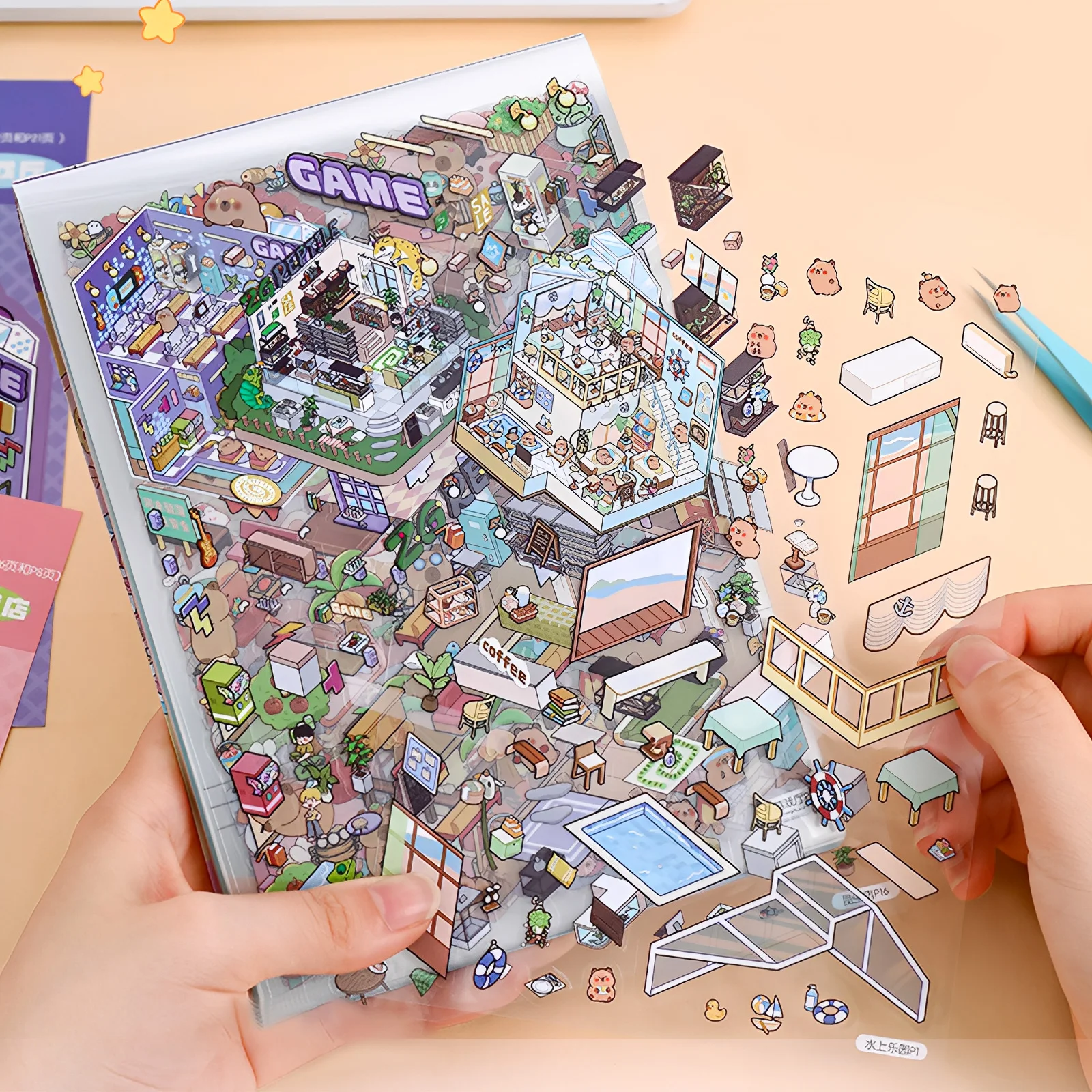 

Mr. Paper 4Pcs 3d three-dimensional stacking miniature scene stickers scenery sticker book Students' puzzle handmade diy stress