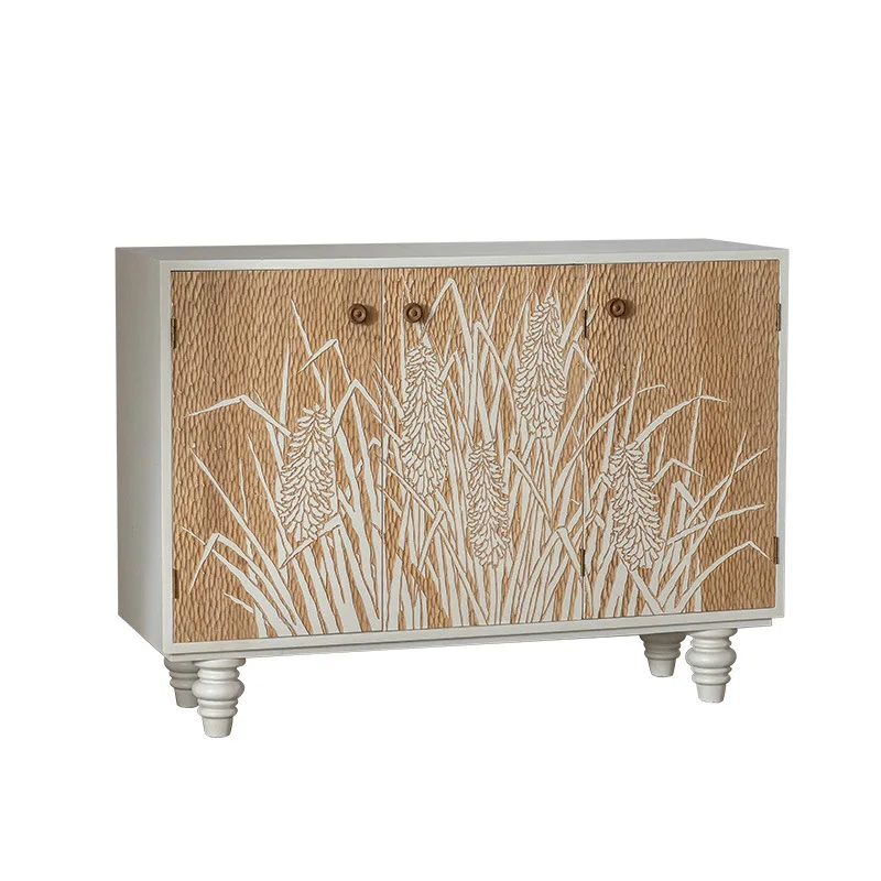 

American solid wood carving flower , living room storage locker, entrance hall against the wall side cabinet