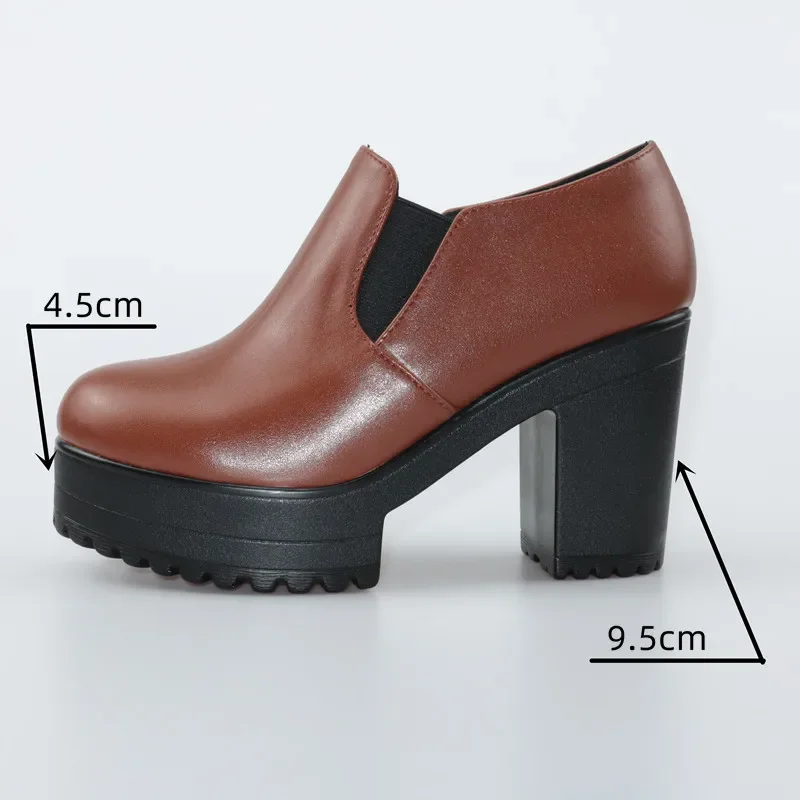 Comfortable Thick Bottom Platform Shoes Deep mouth Soft Leather Pumps Fall 2024 Block High Heels Shoes for Office Model Dance