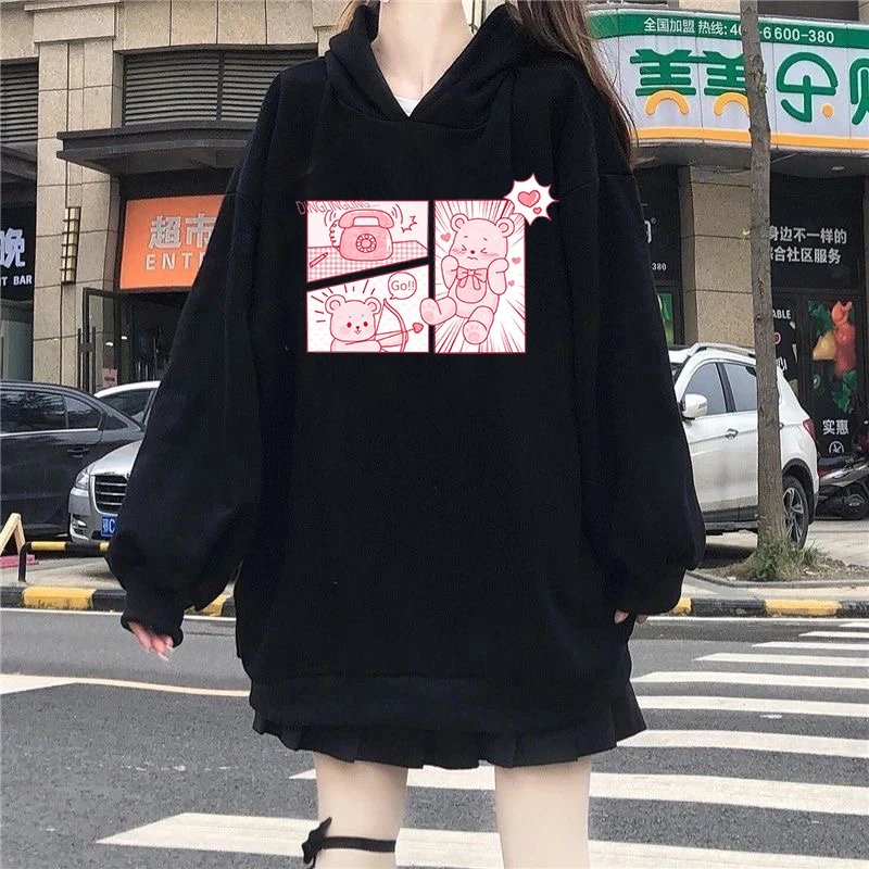 Japan Style Kawaii Hoodies Women Soft Girl Harajuku Bunny Bear Print White Sweatshirt Sweet Tops Cute Clothes Gothic punk tops