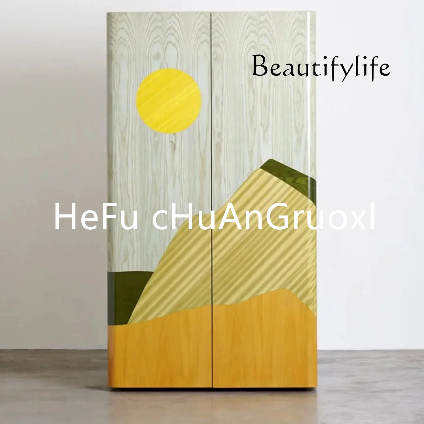 

AY Medieval Painting Solid Wood Wine Cabinet Living Room Home Designer Retro Style Locker Art Wall Decorative Cabinet