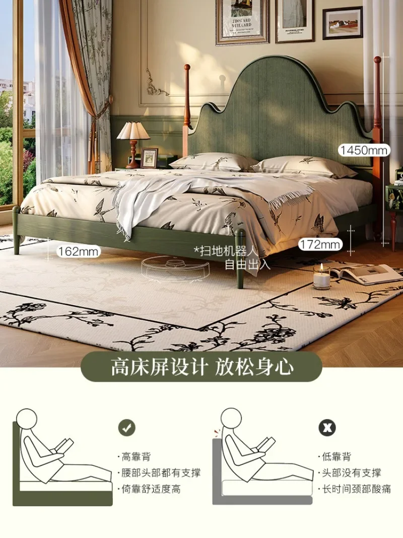 French retro style solid wood 2026 new master bedroom double 1.8m bed