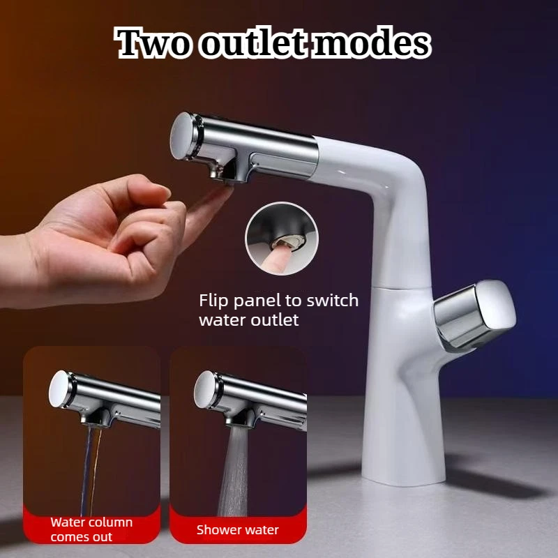 Adjustable Rotating Bathroom Basin Faucet Cold Hot Water Retractable Easy Convenient Operate Faucets Durable Bathroom Fixture