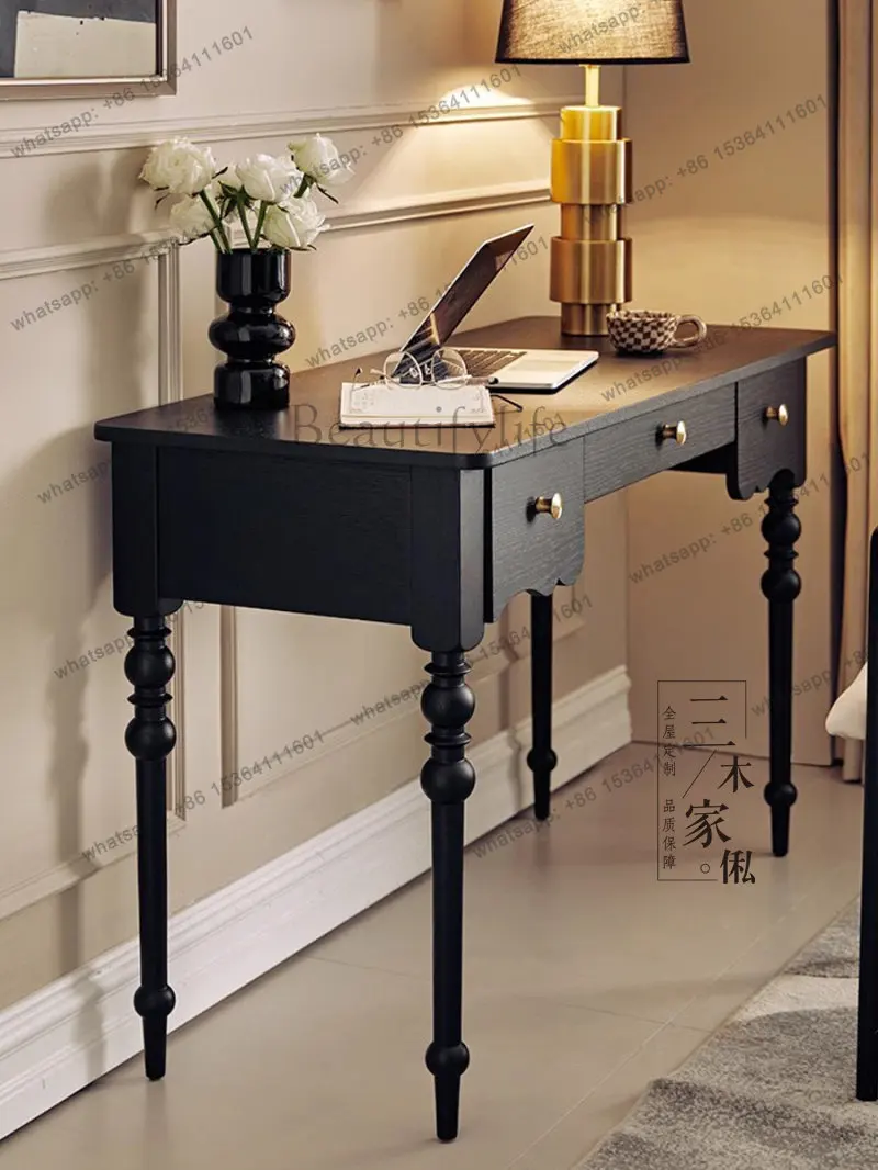 

French retro solid wood desk classical black light luxury writing desk simple and customizable