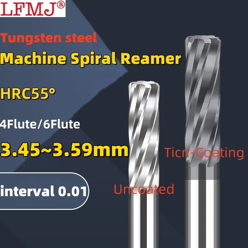 

1PCS 3.45-3.59mm Carbide Machine Reamer Spiral Metal Cutter 4 Flute CNC Tungsten steel Chucking Reamer Cutting Tool Coated Steel