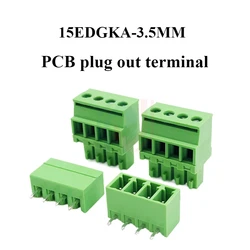 2set/2Pc PCB plug-in terminal 15EDGKA-3.5MM straight plug side outlet green terminal straight bend pin holder complete set 2-18P