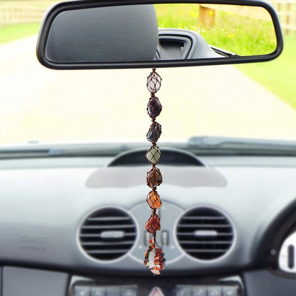 Handmade 7 Chakra Tumbled Gemstone Crystal Window Car Decor Feng Shui Hanging Ornaments Spiritual Meditation Auto Interior Decor - Image 2