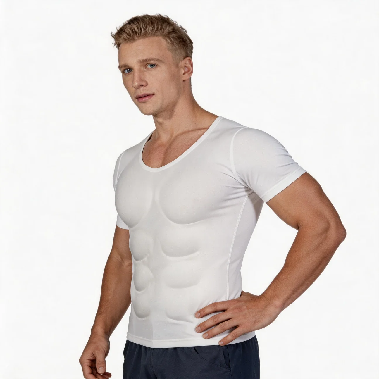 Man Shaper Fake Muscle Chest T-Shirt Cosplay Bodysuit Sponge Shoulders Padded Underwear Uniform T-Shirts Anime Muscle Shaper Top