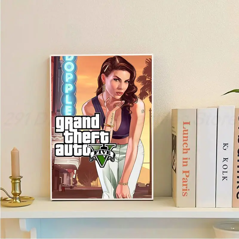 Game GTA 5 Grand Theft Auto Vintage Posters Sticky Waterproof Paper Sticker Coffee House Bar Stickers Wall Painting