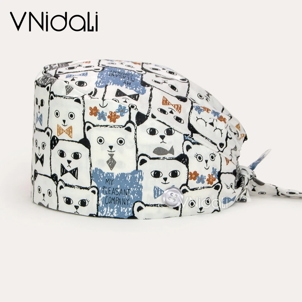 Prezzi all'ingrosso scrub caps Cartoon anime stampa nuresing caps negozio di animali cotton Beauty Salon Tie back Cap