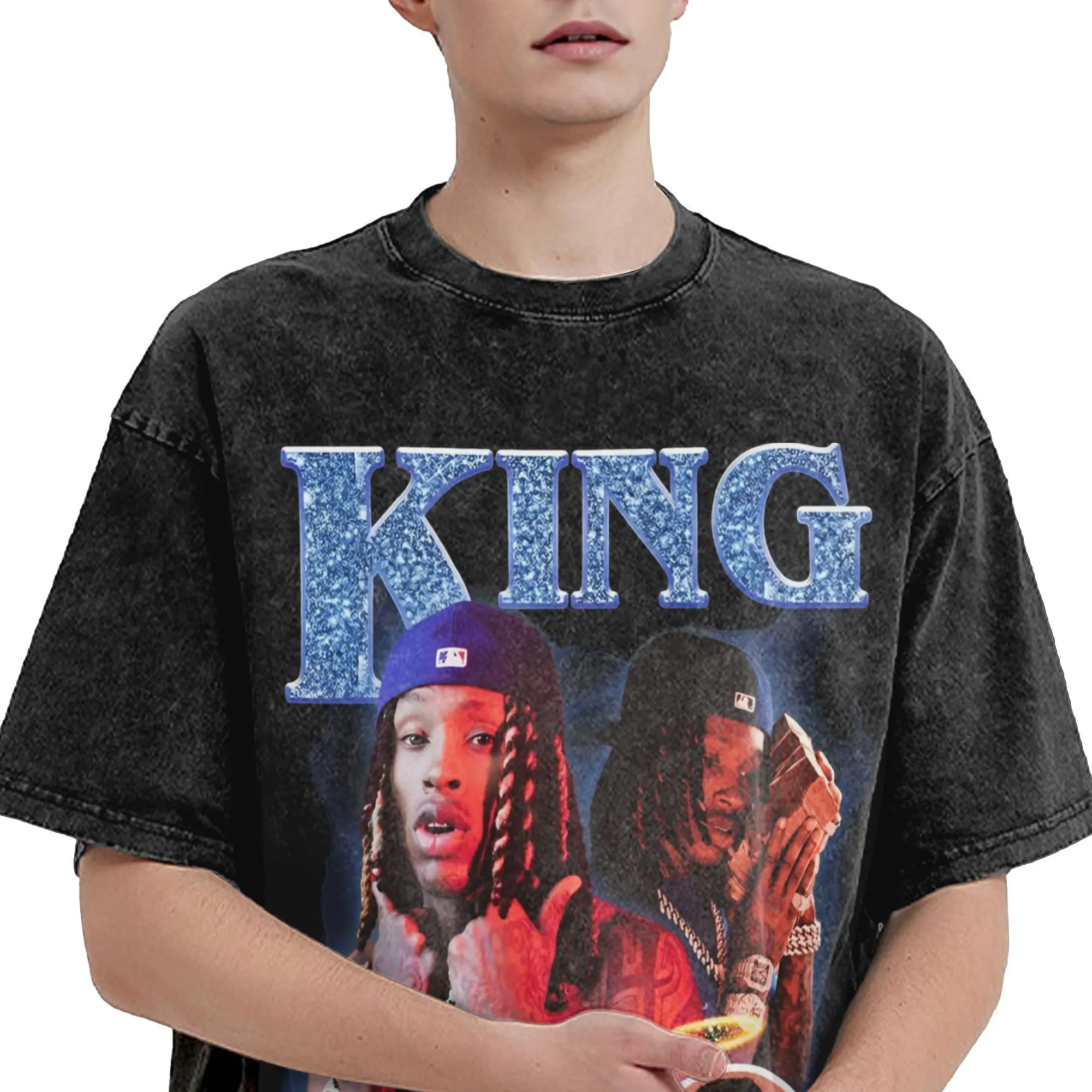 king von rapper hip hop  Outfit Washed T Shirt Men Women Streetwear Hip Hop T-Shirts Graphic  Tee Shirt Cotton