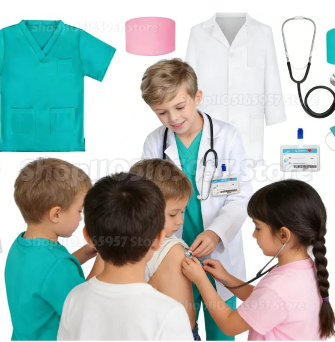 

Kids Medical Role Play Clothing, Toddler Doctor White Lab Coat & Nurse Gown, Baby Pretend Play Performance Costume