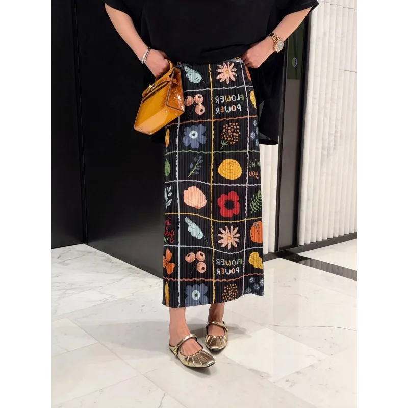 

Miyake Pleated Plaid Print Skirt Women 2026 Summer High Waist Versatile Casual Mid-Length Jupe Fashion Loose Plus Size Skirt
