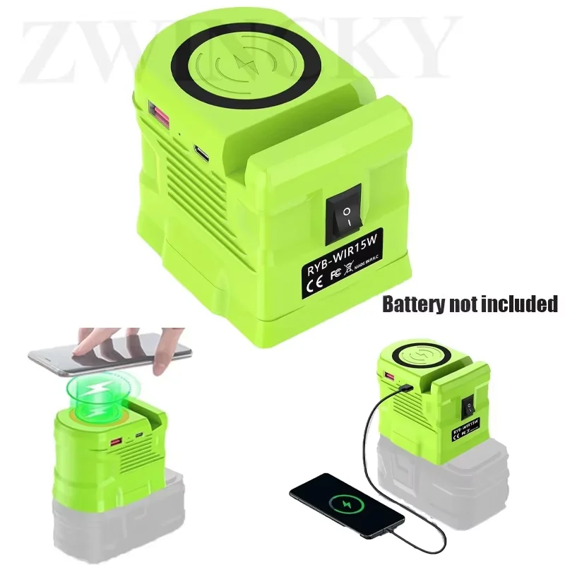 Wireless Charger Adapter For Ryobi 18V Battery USB Type C Port Cordless Power Source Converter For Phone Tablet Charging Station