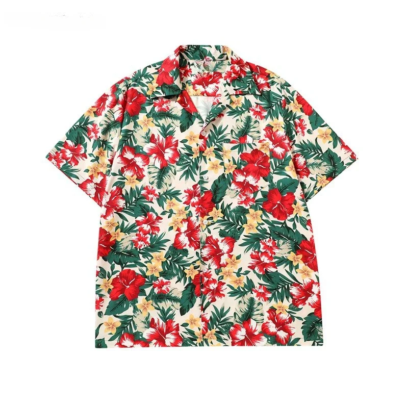 Hawaii kemeja Floral lengan pendek musim panas Pria Wanita pakaian liburan pantai baju kasual pasangan kemeja Streetwear longgar