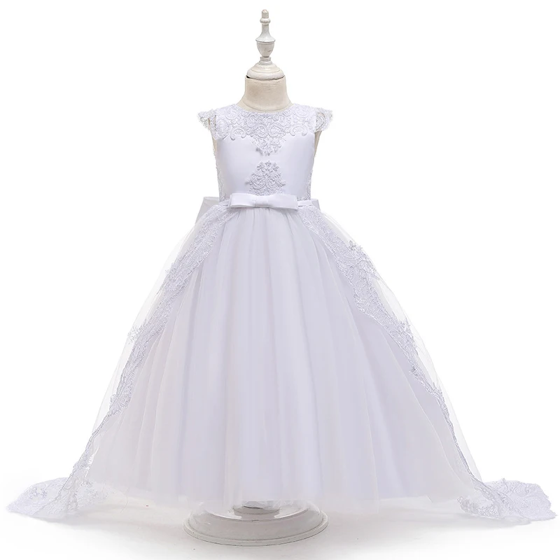 Summer Teenager Bridesmaid Dress Kids Dresses For Girls Children Retro Lace Princess Dress Girl Party Wedding White Dress