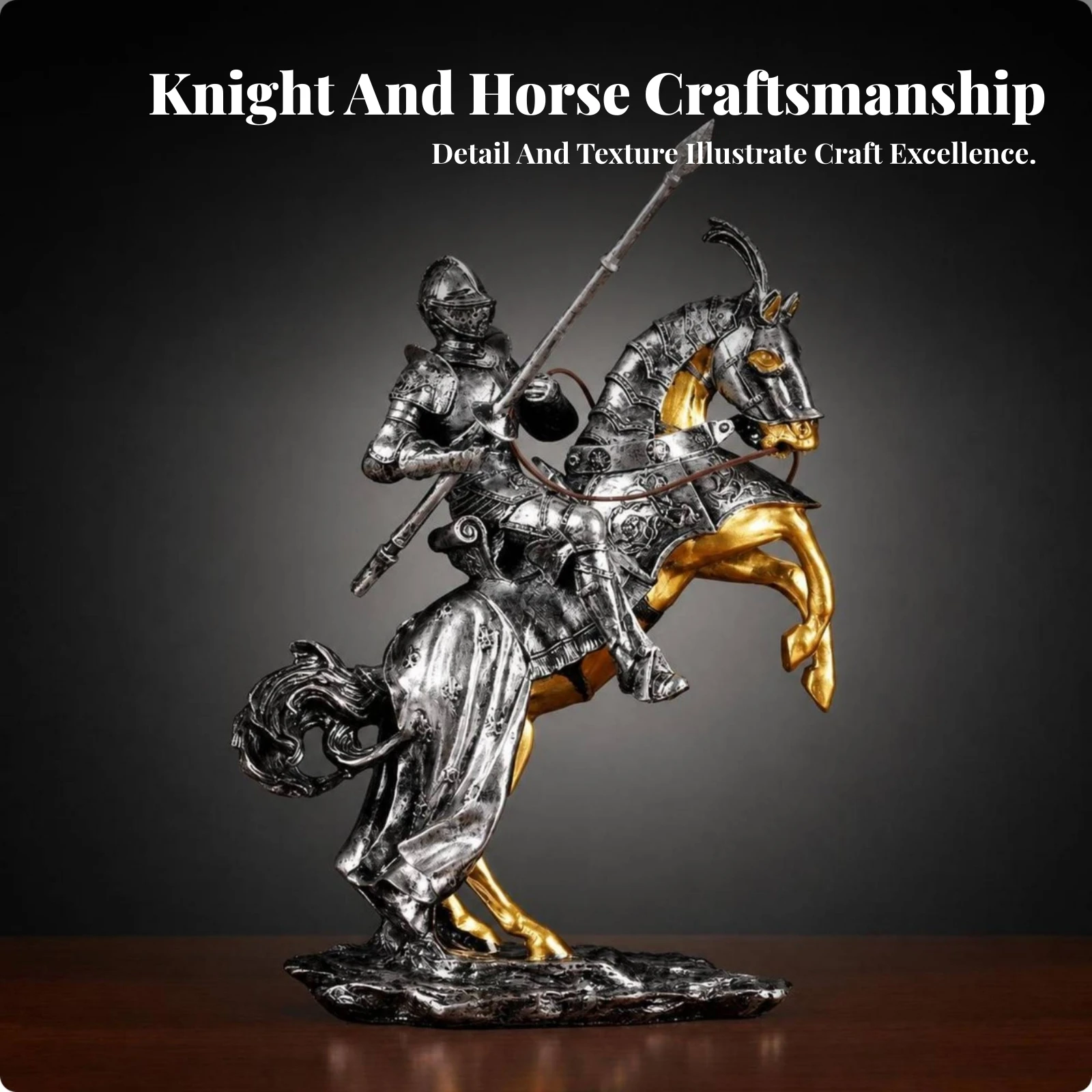 Collectible Knight on Horse Figurine Realistic Details Equestrian Sculpture Armored Knight on Horse for Home Display