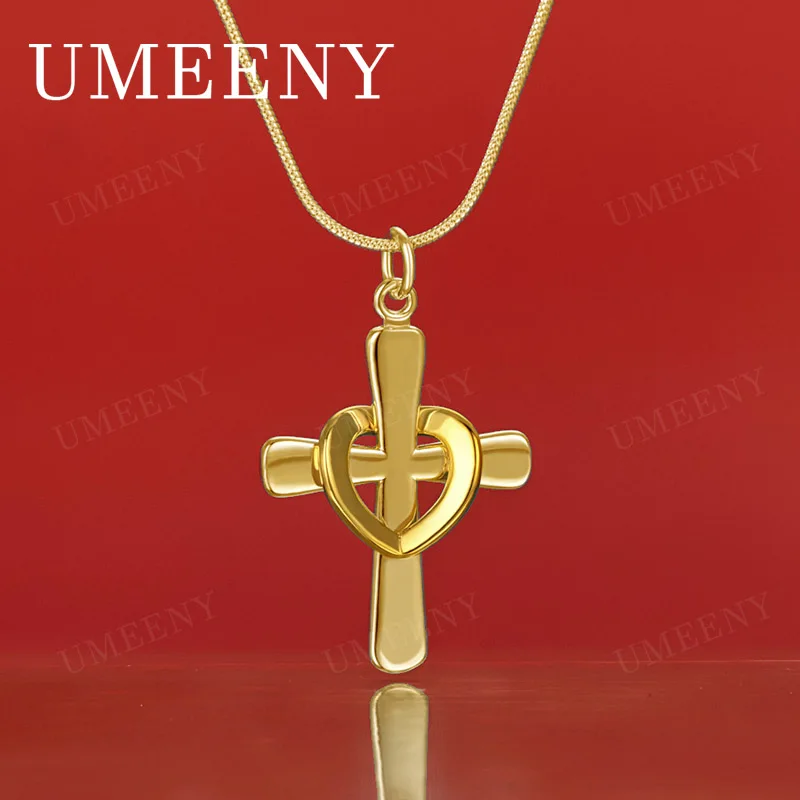 925 Sterling Silver 18K Gold 16-30 inch Delicate Cross Heart Pendant Necklace for Women, Fashionable Wedding Gift Accessory