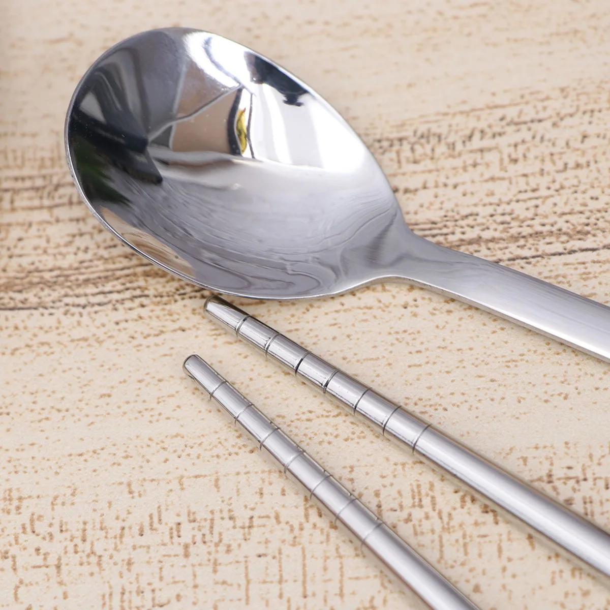 

3Pcs Stainless Steel Flatware 304 Spoon Chopsticks Case Kit Portable Travel Silverware Camping Picnic Stainless Steel Flatware