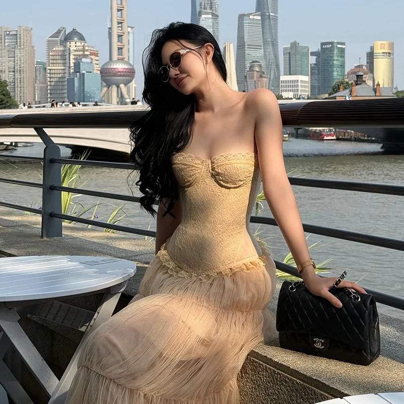 

Women's Two Piece Set 2026 SpringSummer Sexy Off The Shoulder Crop Top High Waist Solid Color Slim Fit Long Skirt Set