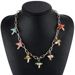 Fashion Cute Alloy Mushroom Pendant Necklace for Women Creative Design Colorful Drip Oil Choker Neck Chain Jewelry Accessories