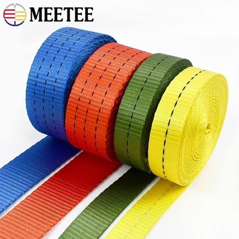 5M Meetee 25/38/50mm Nylon Webbing 1.2/1.6/1.8mm Thick High Strength for Car Tension Rope Cargo Binding Belt Luggage Fixed Strap