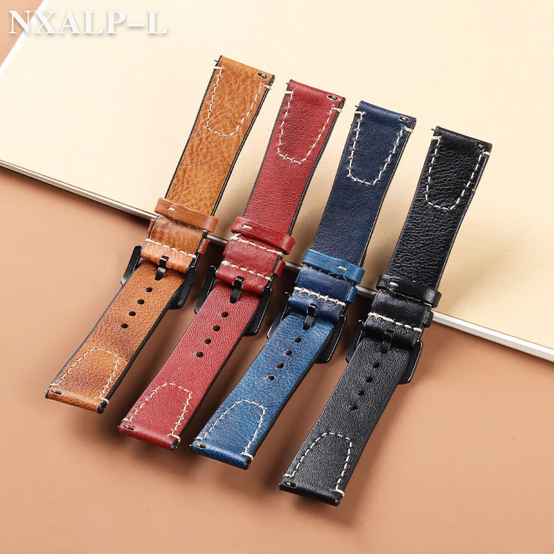 Vintage Genuine Leather Watch Band 20mm 22mm Stitching Retro Cowhide Watchband for Omega for Seiko Bracelet Quick Release Strap