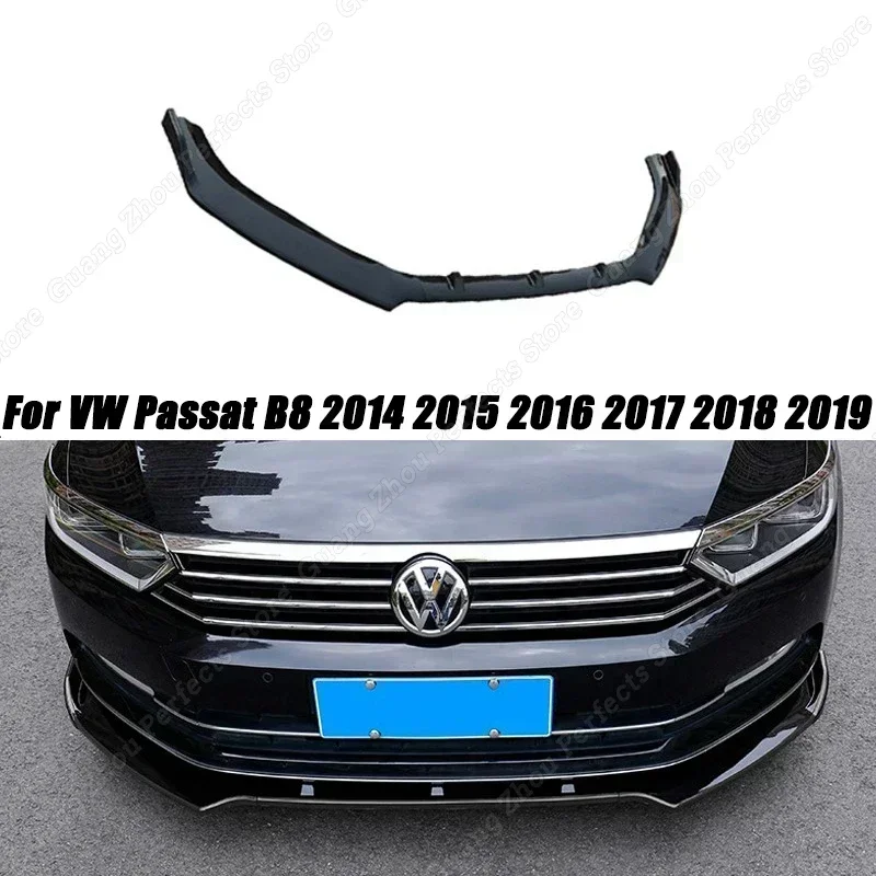 For VW Passat B8 2014 2015 2016 2017 2018 2019  Front Bumper Lip Splitter Spoiler Protector Body Kit Car Accessories Gloss Black