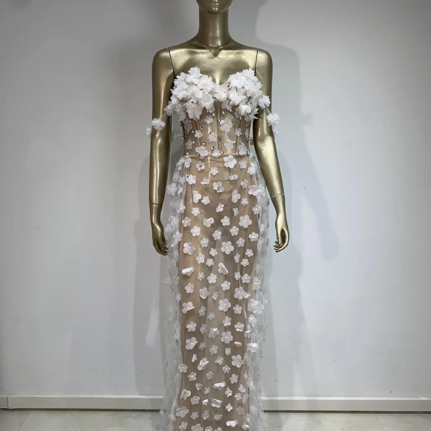 

Сексуальное прозрачное кружевное платье с цветочным принтом и поясом, длинное вечернее платье, прозрачная юбка с высокой талией, без шлейфа, Par Dr