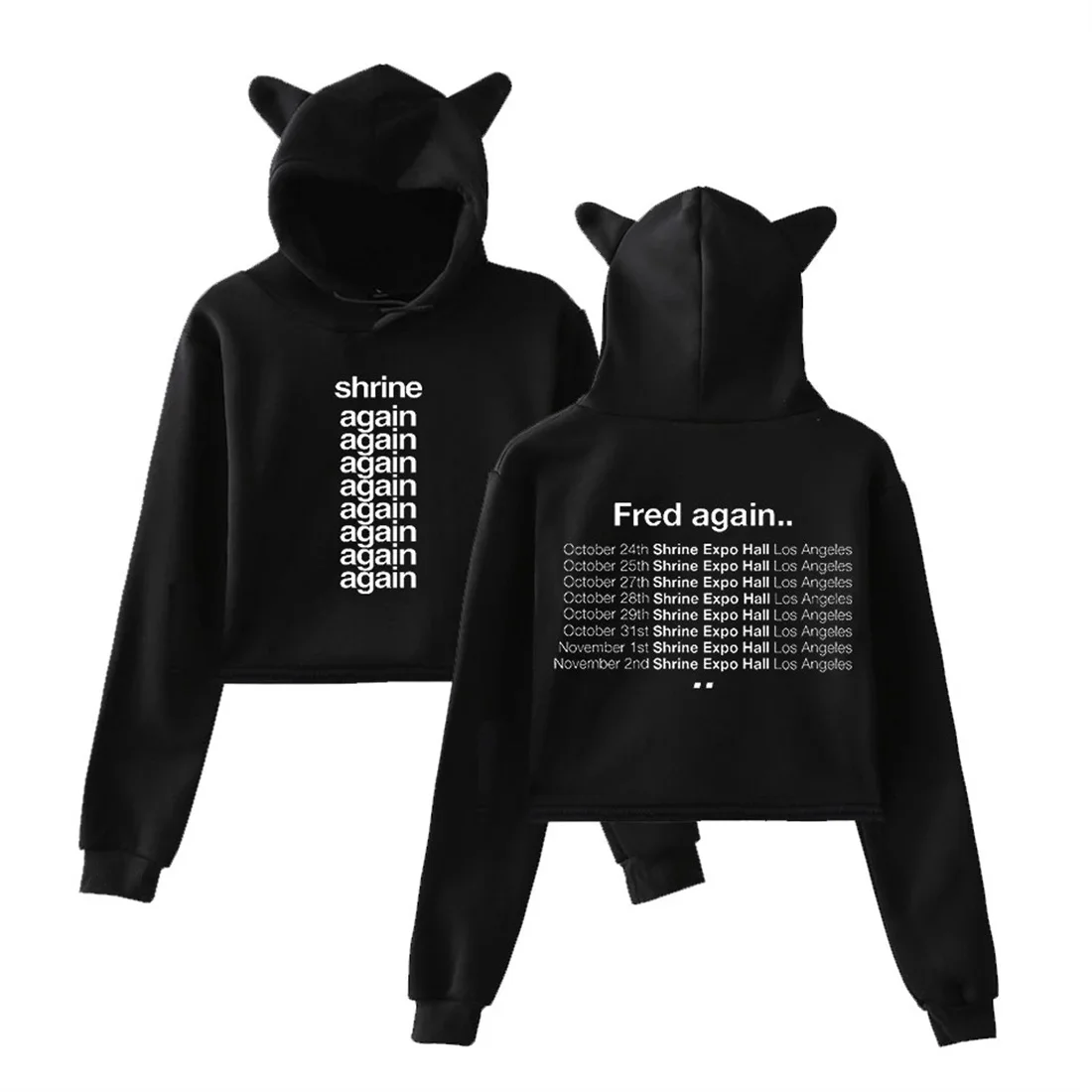 

Fred Again Merch Kawaii Crop Top Hoodie Funny Cat Ear Cropped Short Sweatshirt Hooded Pullover Women Tops Streetwear