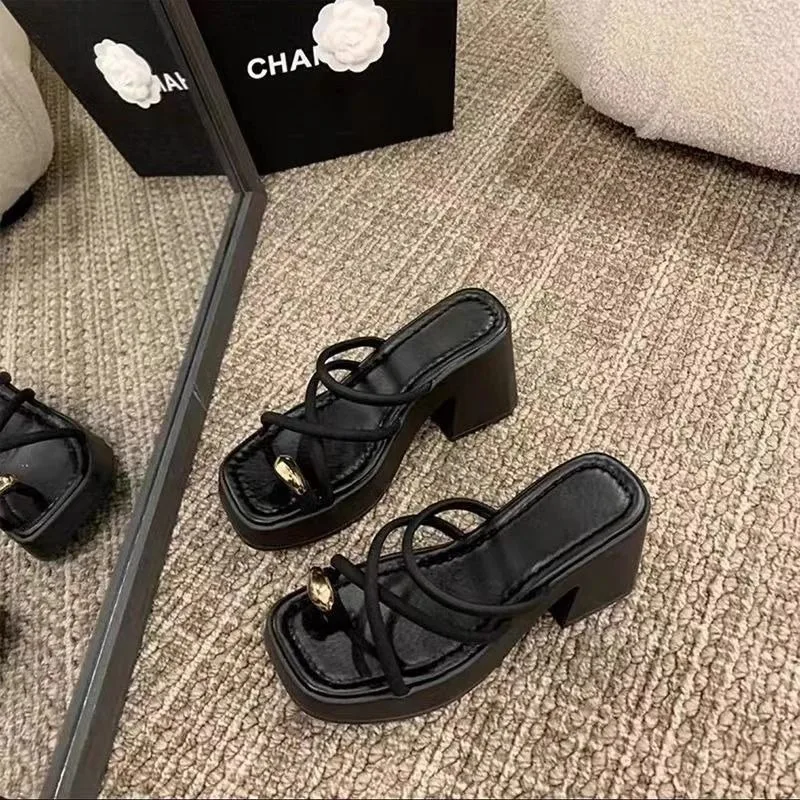 

Summer Outside Women's Slippers High Heel Pull on Square Heel Ladies Shoes on Sale 2025 Fashion Designer Party Women's Slippers