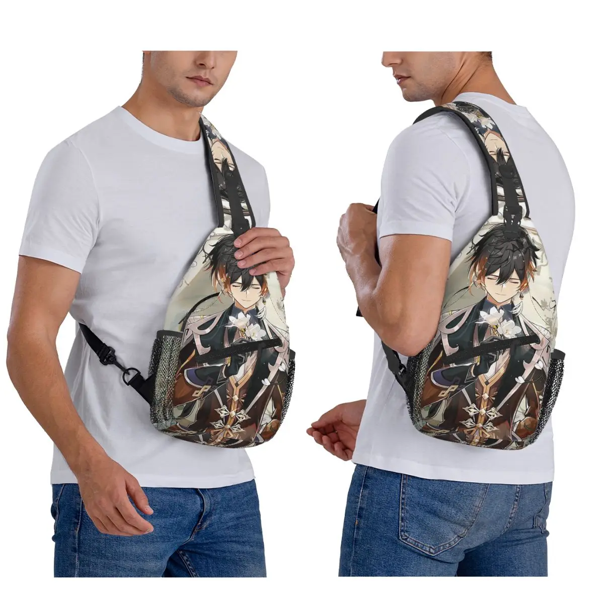

Zhongli Genshin Impact Chest Bag Men Sling Crossbody Backpack Chest Bag Travel Hiking Daypack Shoulder Bag