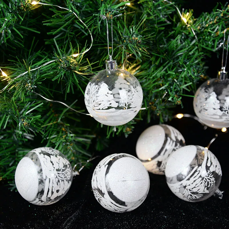 6Pcs/set 6cm Christmas Tree Balls White Snow Transparent Ball Pendant Xmas Hanging Ornaments For Home Decor Baubles Navidad 2022