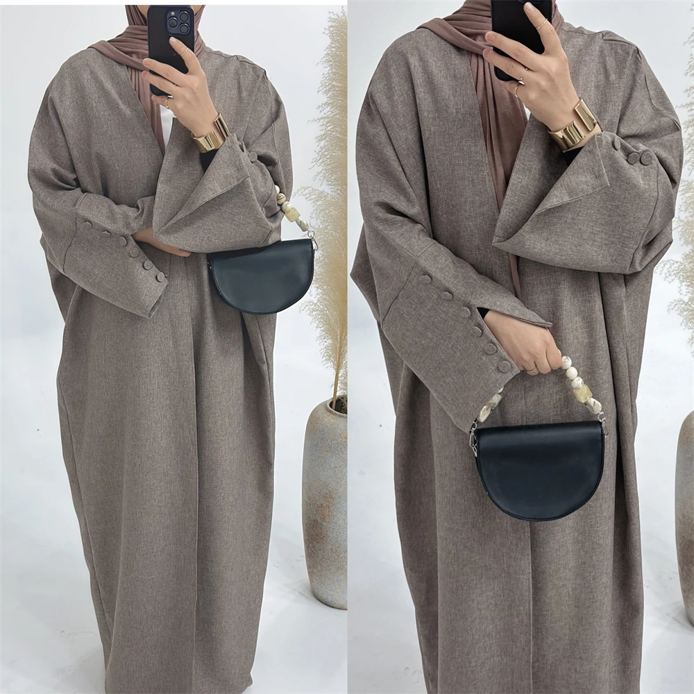 

Oversized Abaya Muslim Woman Dubai Butterfly Sleeves Buttoned Split Cuffs Open Front Kimono Outwear Islamic Clothing Ramadan Eid