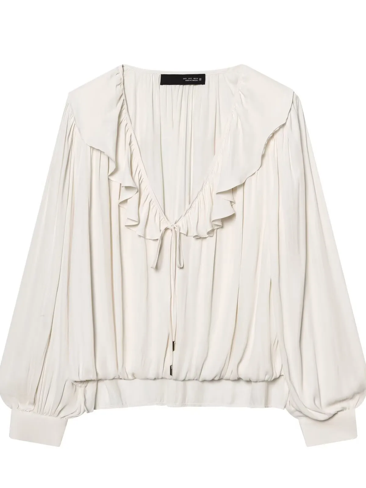 Spring New Arrival Women's Minimalist Style Long Sleeve Deep V-Neck Padded Shoulder Layered Decorative Drape Shirt Casual Loo...